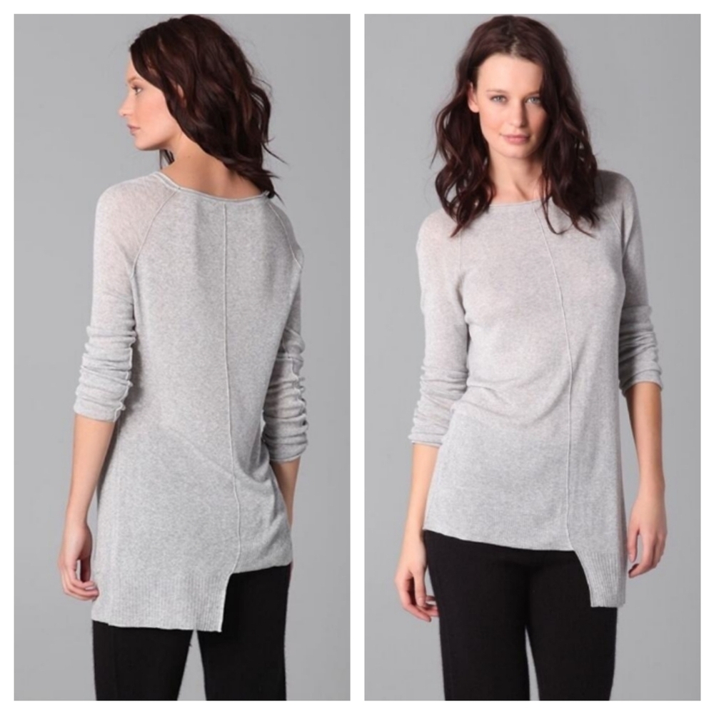 Alexander Wang Grey Lightly Marled Knit Asymmetrical Hem Light Tunic Sweater